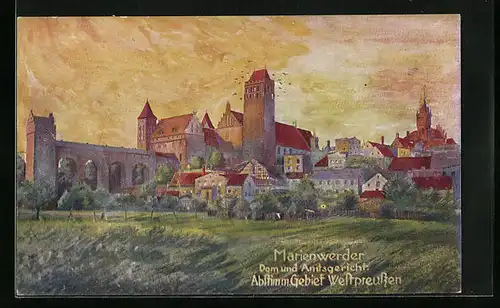 Künstler-AK Marienwerder, Blick zum Dom und Amtsgericht