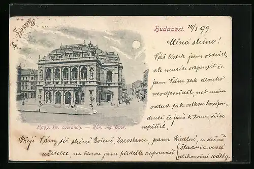 AK Budapest, Partie an der Kön. ung. Oper bei Vollmond