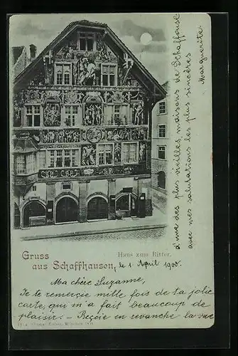 Mondschein-AK Schaffhausen, Haus zum Ritter