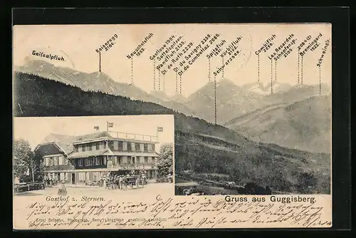 AK Guggisberg, Gasthof zum Sternen, Bergpanorama mit Kaiseregg, Gastlose und Spitzfluh