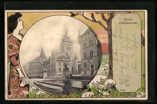 AK Zürich, Landesmuseum, Passepartout