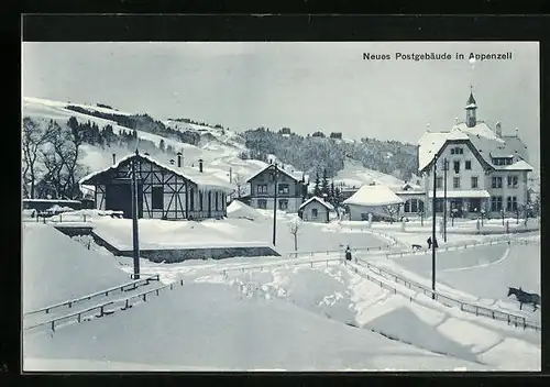 AK Appenzell, Neues Postgebäude im Schnee