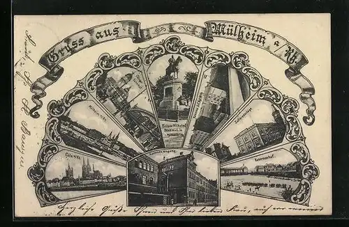 AK Mülheim a. Rh., Ortsansichten mit Kasernenhof