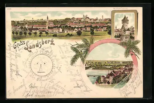 Lithographie Landsberg, Gesamtansicht mit Mutterthurm