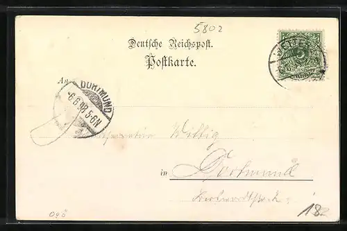 Lithographie Wetter a. d. Ruhr, Totalansicht mit Restaurant Schemann am Harkortberg