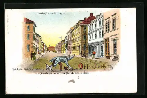 Lithographie Offenbach a. Main, Frankfurter Strasse mit Krick de Kränk