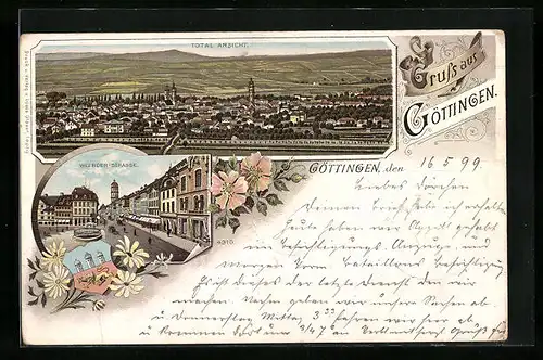 Lithographie Göttingen, Totalansicht mit Weender-Strasse