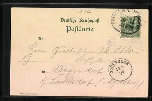 Vorläufer-Lithographie Bückeburg, Ortsansicht mit Schloss und Thurm 1894