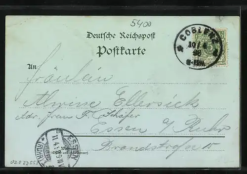 Mondschein-AK Coblenz, Kaufhaus, Florins Kirche, Castorkirche mit Castorbrunnen