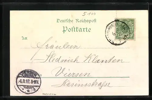 Lithographie Aachen, Elisenbrunnen, Hauptpost, Polytechnikum