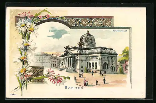 Passepartout-Lithographie Barmen, Partie an der Ruhmeshalle, Blumen