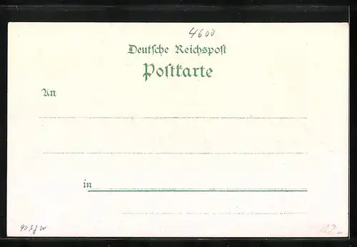 Lithographie Dortmund, Blick auf Fredenbaum mit Pferdebahn, Vehmlinde, Kaiserstrasse mit Landgericht