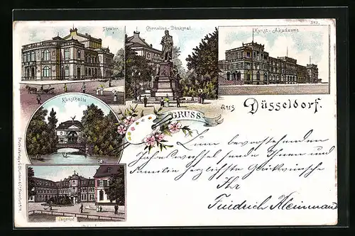 Lithographie Düsseldorf, Partie im Jägerhof Kunsthalle, Cornelius-Denkmal