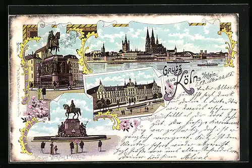 Lithographie Köln a. Rhein, Blick auf das Justizgebäude, Friedrich Wilhelm III. Denkmal
