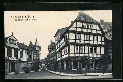 AK Osterwiek a. Harz, Marktpartie mit Mittelstrasse