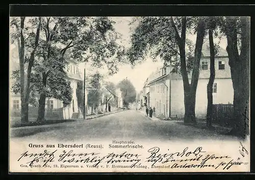 AK Ebersdorf /Reuss., Hauptstrasse mit Passanten