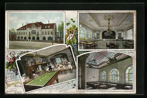 Lithographie Grüna i. Sa., Conzert-, Ball- und Garten-Etablissement Gasthof Grüna