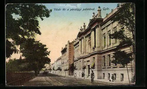 AK Györ, Vásár tér a pénzügyi palotával