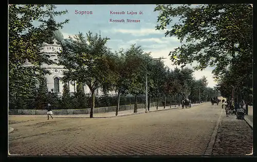 AK Sopron, Kossuth-Strasse mit Pferdewägen