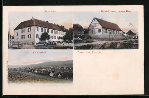 AK Marjoss, Totalansicht, Försterhaus und Geschäftshaus Caspar Dorr