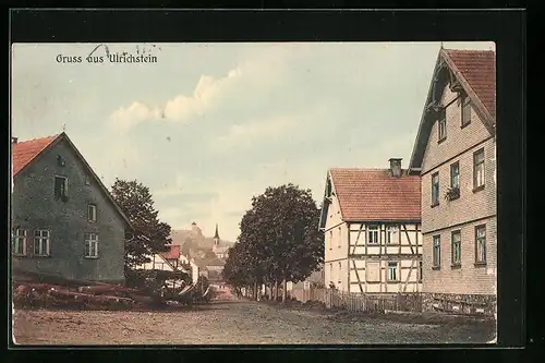 AK Ulrichstein, Ortspartie mit Fachwerkhäusern und Kirche