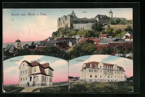 AK Ranis i. Thür., Burg, Villa Kühn und Kreishaus