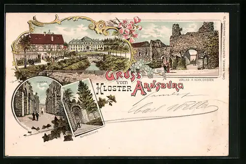 Lithographie Lich, Kloster Arnsburg, Inneres und Seitenschiff