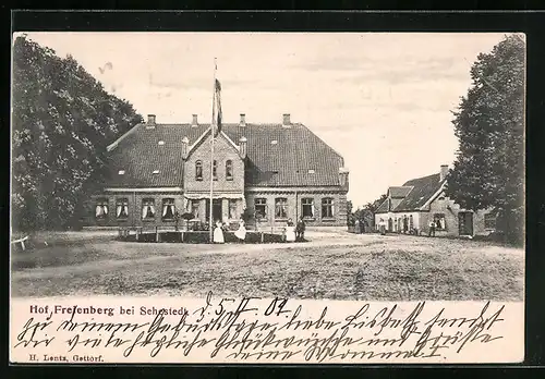 AK Sehestedt, Hof Freienberg mit Fahnenmast