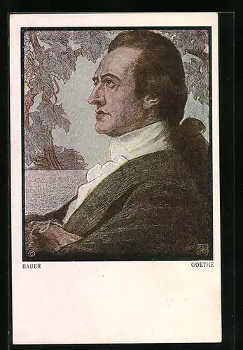 Künstler-AK Portrait Goethe vor einer Landschaft