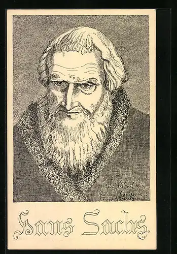 Künstler-AK Meistersinger Hans Sachs im Portrait (Zeichnung)