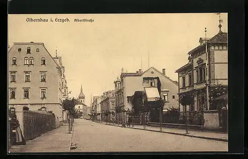 AK Olbernhau i. Erzgeb., Albertstrasse mit Gasthaus
