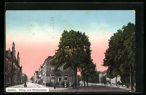 AK Genthin, König- und Parchenstrasse mit Handlung