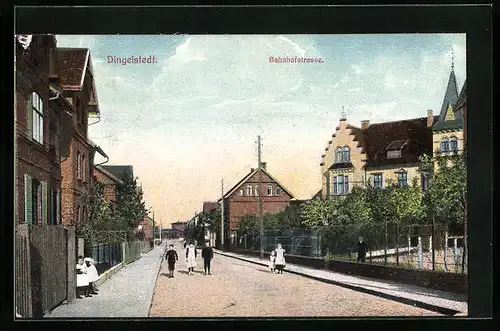 AK Dingelstedt, Bahnhofstrasse mit Kindern