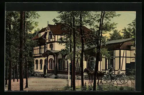 AK Hornhausen, Waldhotel Hubertushöhe mit Pferdewagen