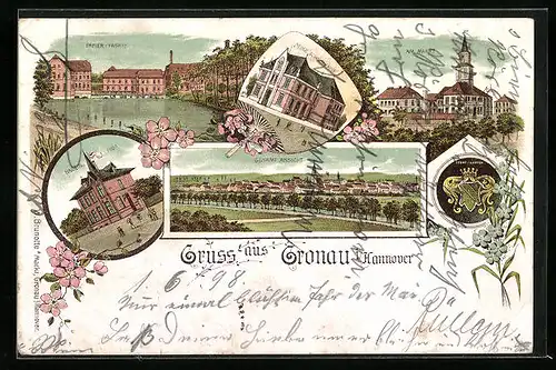 Lithographie Gronau i. Hannover, Totalansicht mit Papier-Fabrik