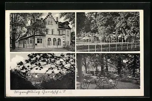 AK Groitzsch i. S., Wilprechtsburg mit Gaststätte und Terrasse