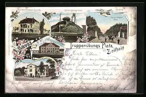 Lithographie Zeithain, Truppenübungsplatz mit Kaiser-Wilhelm-Allee