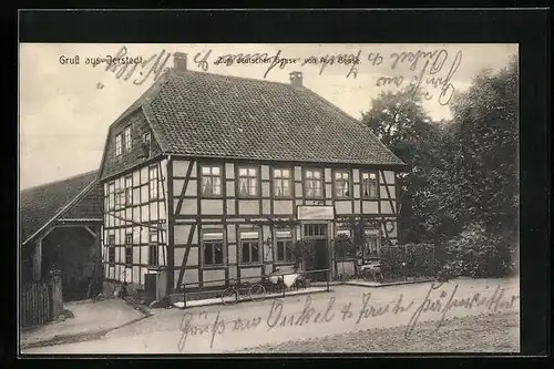 AK Jerstedt, Gasthaus Zum deutschen Hause - Frontansicht von der Strasse aus