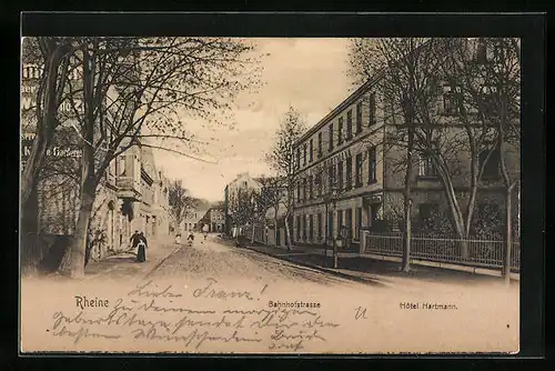 AK Rheine, Partie in der Bahnhofstrasse mit Hotel Hartmann