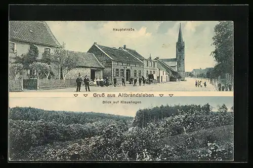 AK Altbrandsleben, Blick auf Klaushagen, Partie in der Hauptstrasse mit Kirche