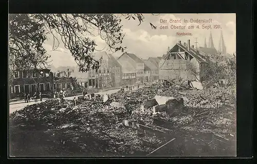 AK Duderstadt, Brand vor dem Obertor am 4.9.1911