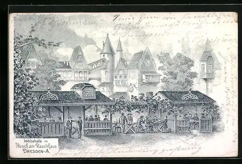 Lithographie Dresden, Imbisshalle im Hirsch am Rauchhaus