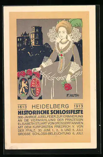 Künstler-AK Heidelberg, Historische Schlossfeste 1913, Festpostkarte