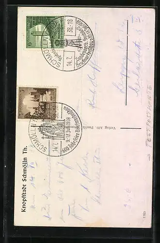 Künstler-AK Schmölln i. Thür., Festpostkarte zur 600 Jahrfeier der Stadt, Am Rathaus