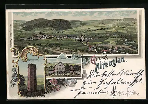 Lithographie Altenglan, Gasthaus zum Potzberg, Potzbergthurm, Panorama