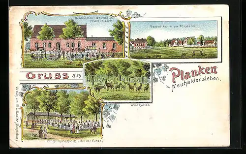 Lithographie Planken b. Neuhaldensleben, Restaurant zum Waldhaus von Friedrich Luer, Försterei