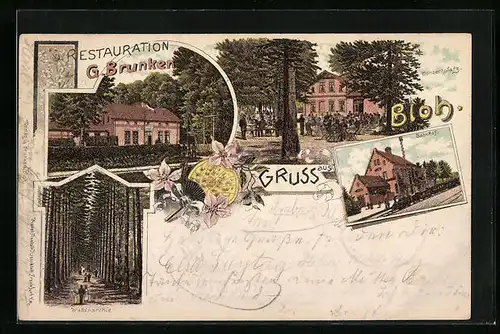 Lithographie Bloh, Restaurant G. Brunken, Bahnhof