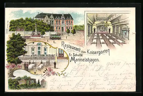 Lithographie Marmelshagen, Restaurant zum Kaisergarten mit Saal