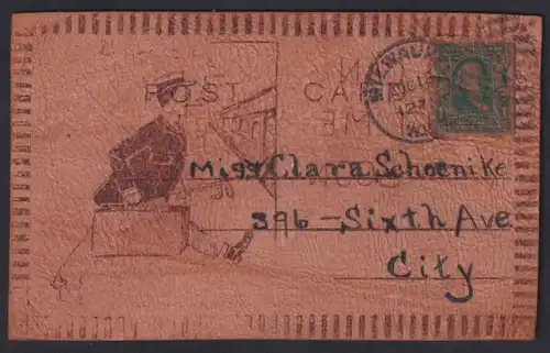 Leder-AK You can expect me home soon, Reisender steigt in die Eisenbahn