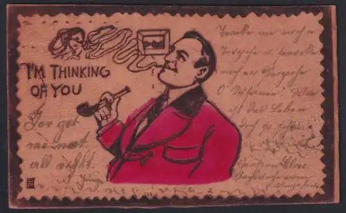 Leder-AK Pfeifenraucher denkt an seine Liebste